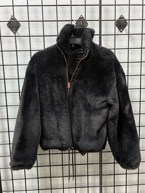Lucky Brand Black Faux Fur Teddy Coat Jacket - XS Oversized